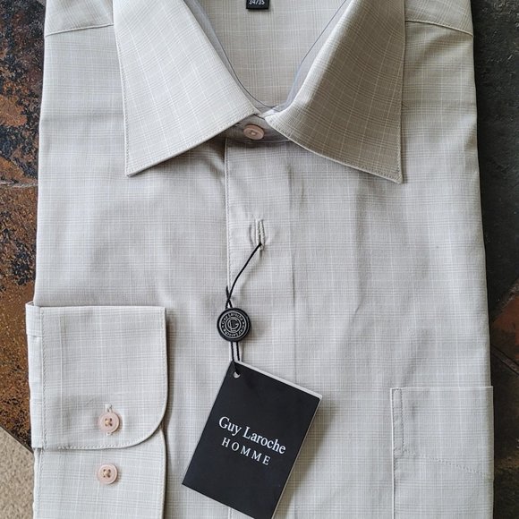 GUY LAROCHE men’s long sleeve button down shirt size US 17, Tan - Picture 5 of 7